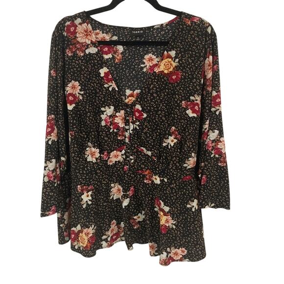 Torrid sheer floral print animal print 3/4 sleeve maximalist top peplum size 3X - Picture 1 of 7